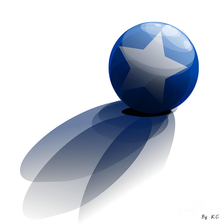 Blue Ball decorated with star grass white background Digital Art by Vintage Collectables