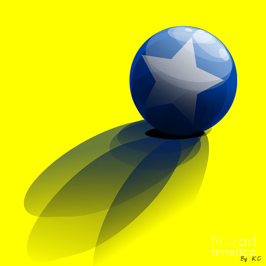 Blue Ball decorated with star yellow background Digital Art by Vintage Collectables