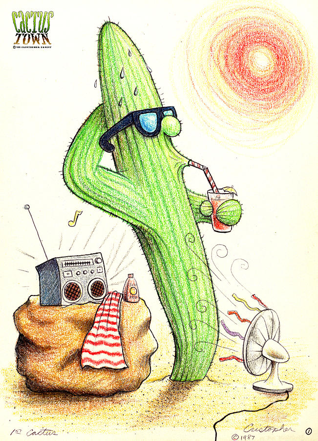 Cooler Cactus Drawing by Cristophers Dream Artistry