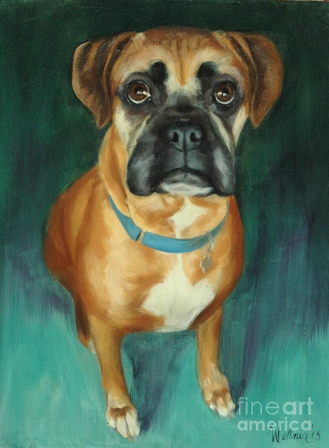 Boxer Painting - Cooper the Boxer by Pet Whimsy  Portraits