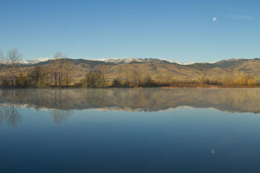 Coot lake Morning Moon Set Reflections Photograph by James BO Insogna