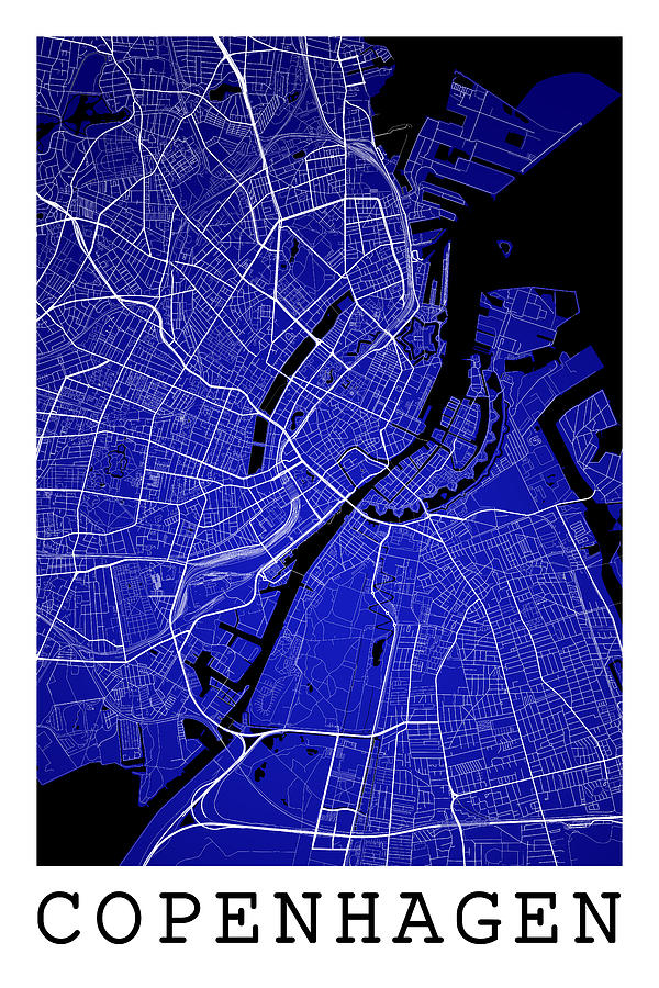 Map Digital Art - Copenhagen Street Map - Copenhagen Denmark Road Map Art on Color by Jurq Studio