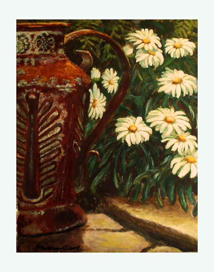 Copper and Daisies Painting by Harriett Masterson