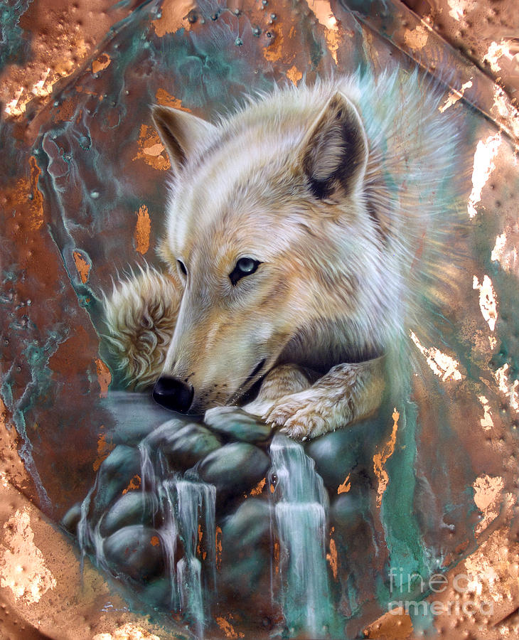 Copper Arctic Wolf Painting by Sandi Baker