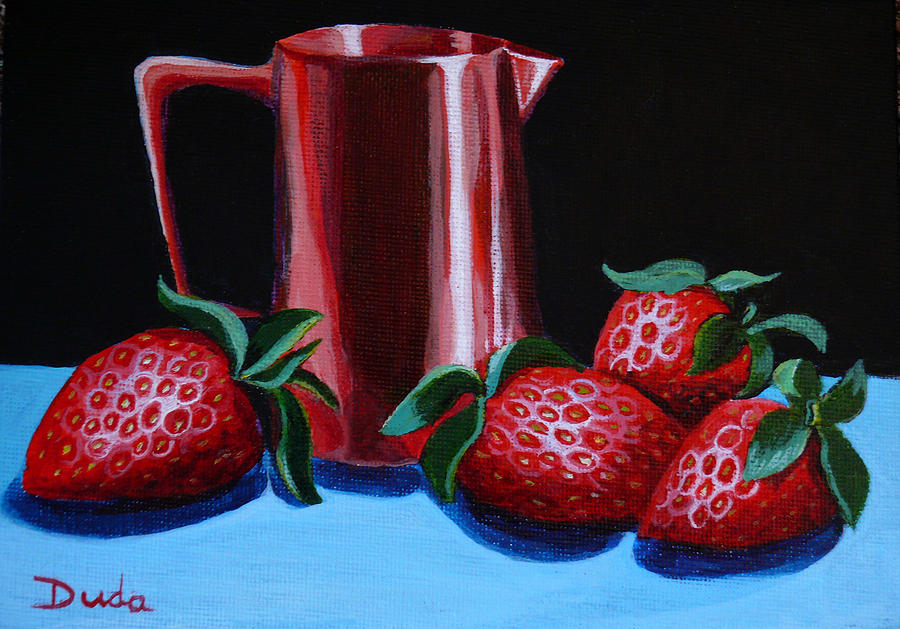 Still Life Painting - Copper Creamer and Strawberries by Susan Duda