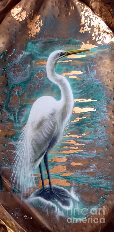 Copper Egret Painting by Sandi Baker