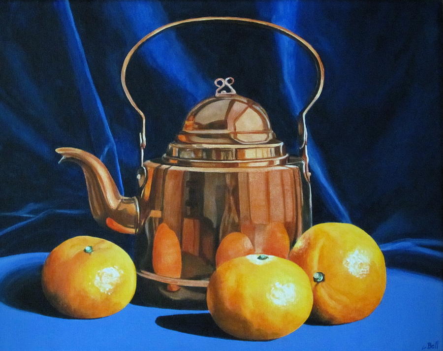 Still Life Painting - Copper kettle and oranges by Lillian  Bell