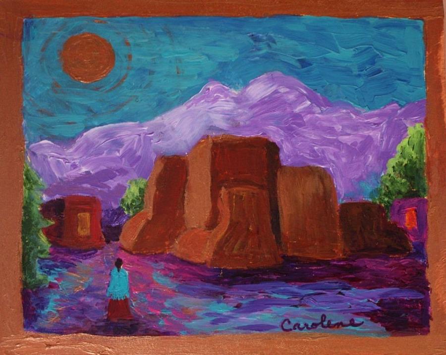 Copper Moon Over Ranchos Painting by Carolene Of Taos