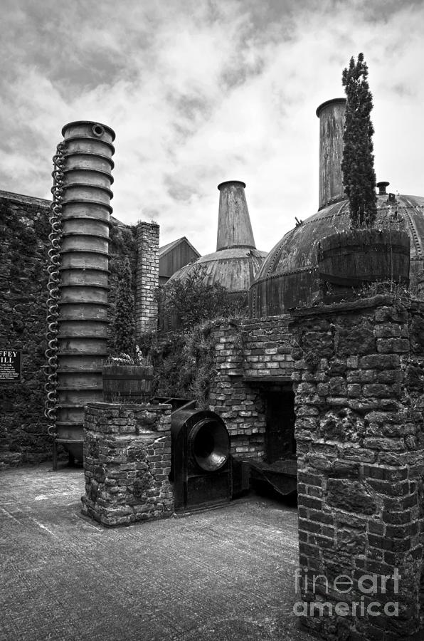 Copper pot stills and column still at Lockes Distillery BW Photograph by RicardMN Photography
