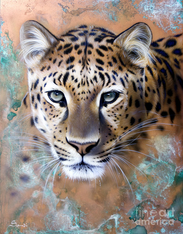 Wildlife Painting - Copper Stealth - Leopard by Sandi Baker