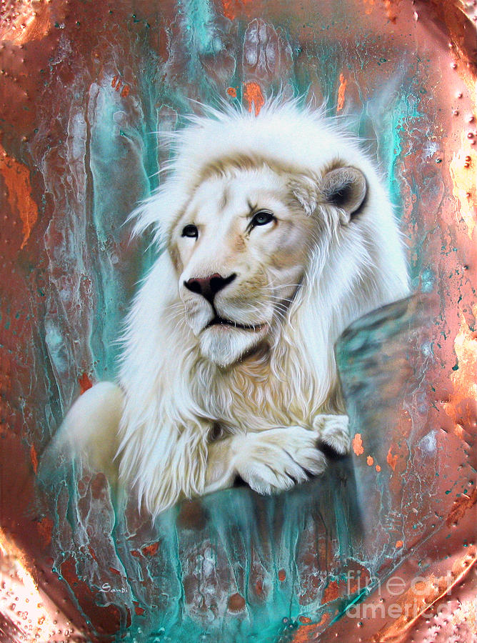 Wildlife Painting - Copper White Lion by Sandi Baker