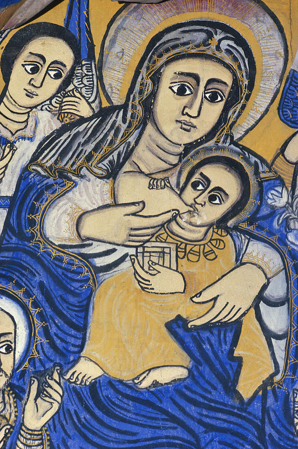 Coptic Fresco Of Madonna And Child Painting by George Holton