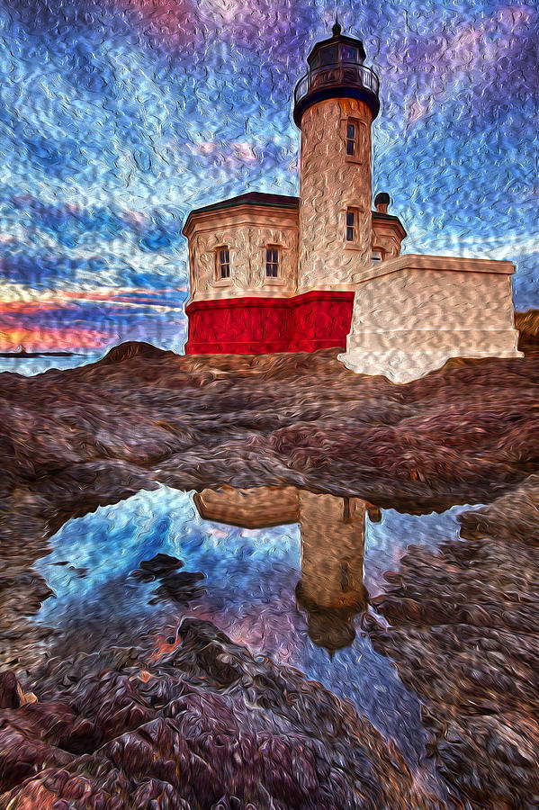 Lighthouse Photograph - Coquille Rising Oil Painting by Darren White