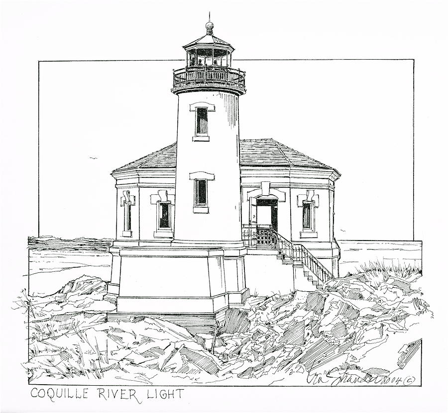 Coquille River Light Drawing by Ira Shander