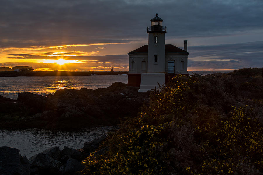 Sunset Photograph - Coquille River Lighthouse by John Daly