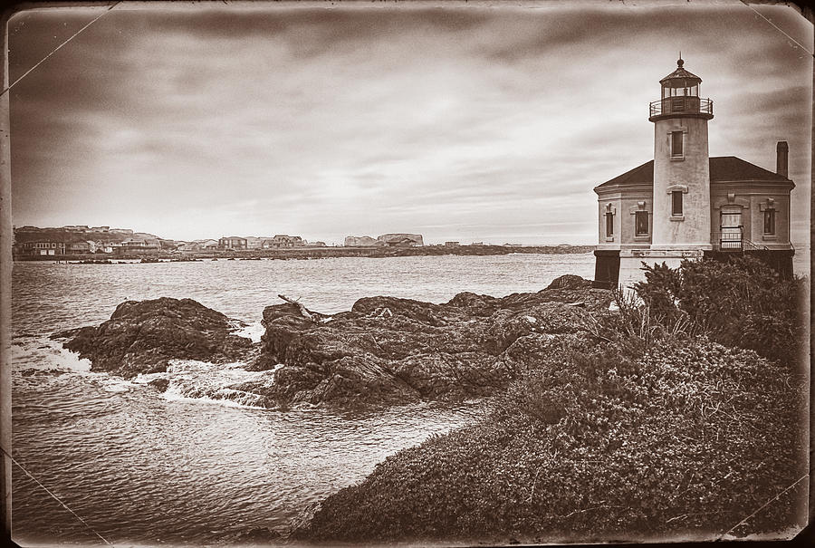 Coquille River Lighthouse- Vintage Photograph by Priscilla Burgers