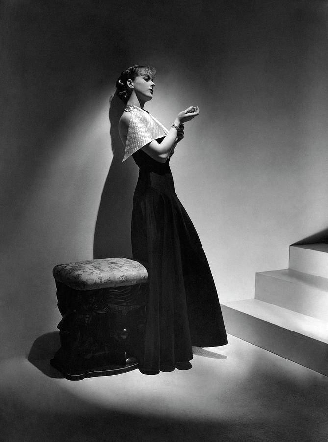 Cora Hemmet Wearing A Gown With Lame Revers Photograph by Horst P. Horst