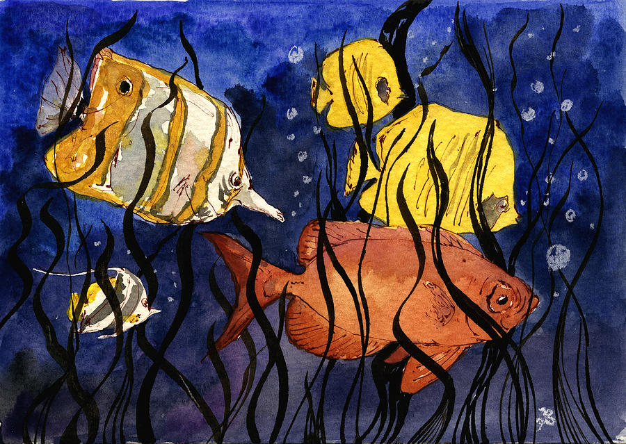 Fish Painting - Coral fishes seaweed by Juan  Bosco