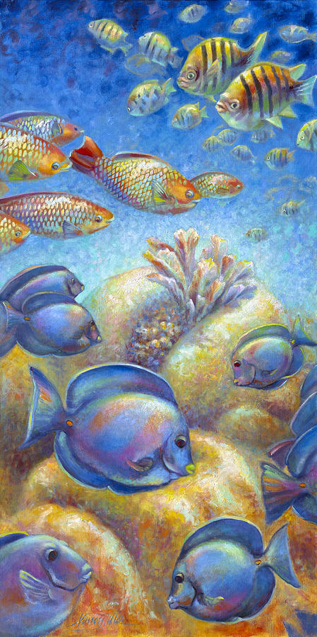 Fish Tank Painting - Coral Reef Life II by Nancy Tilles
