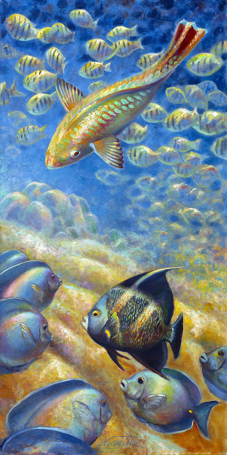 Fish Tank Painting - Coral Reef Life III by Nancy Tilles