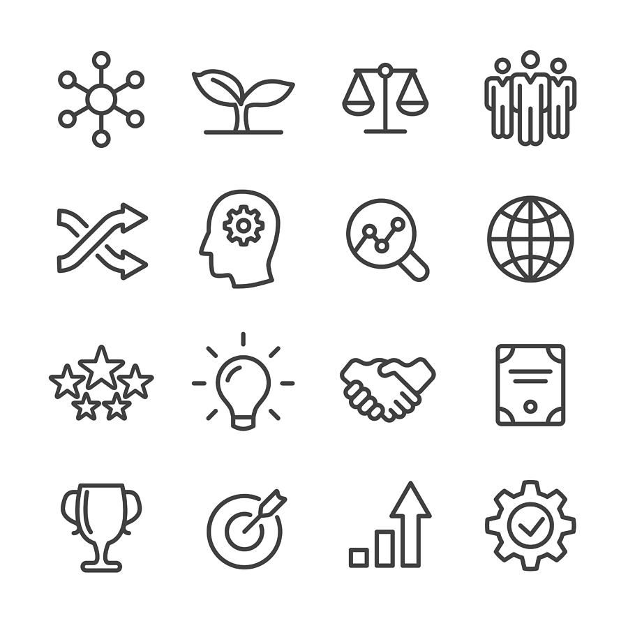 Core Values Icons Set - Line Series Drawing by -victor-