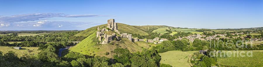 Castle Photograph - Corfe Castle Panorama Dorset England by Colin and Linda McKie