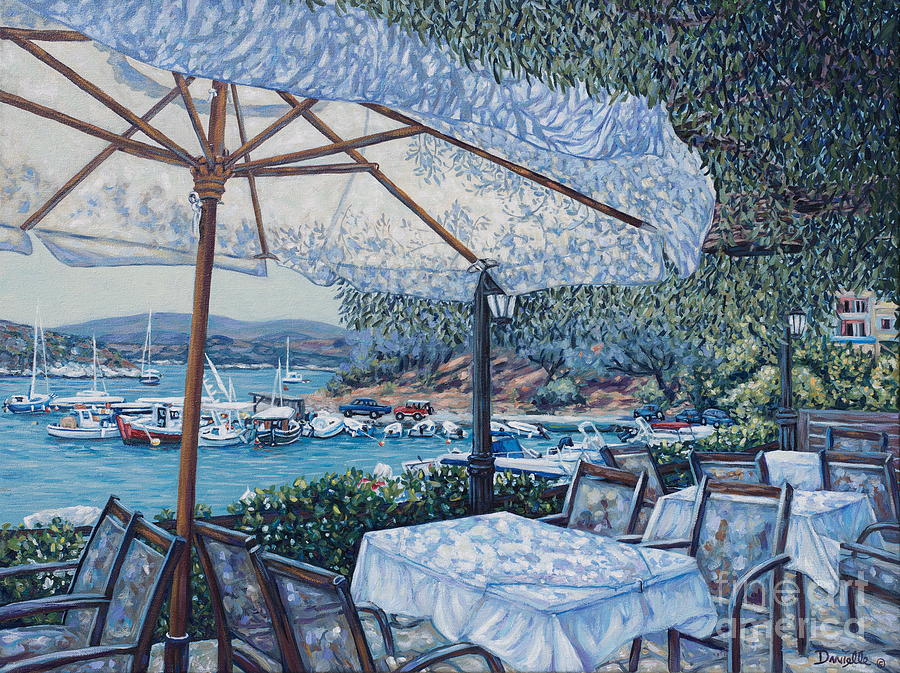 Boat Painting - Greek  Cafe by Danielle Perry