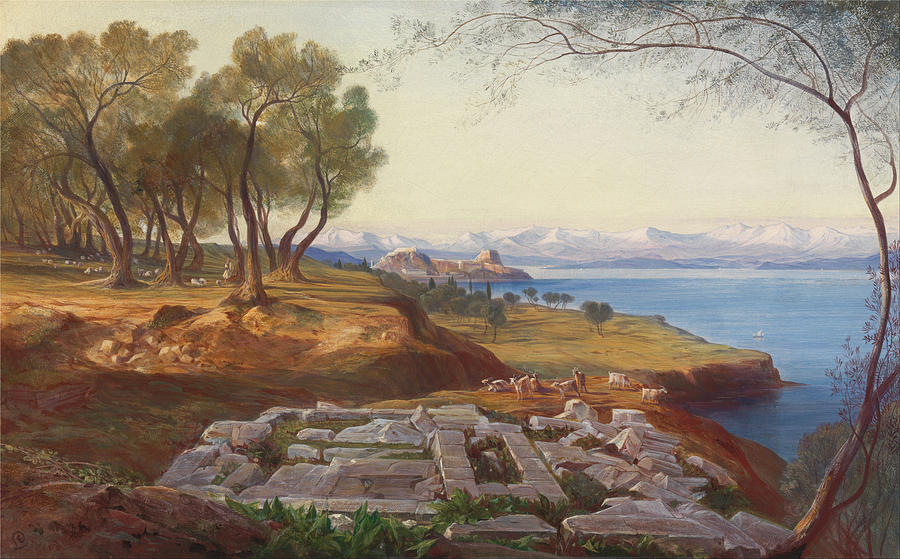 Corfu from Ascension Painting by Edward Lear