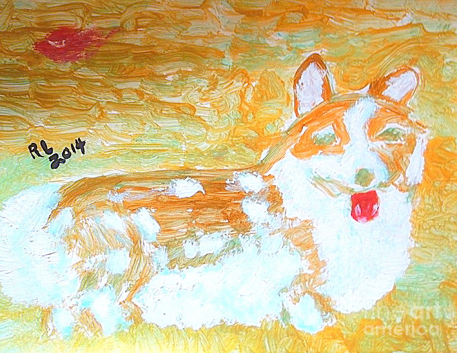 The Queens Corgi Dog Gold 1 Painting by Richard W Linford