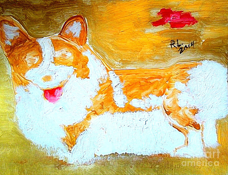 The Queens Corgi Dog Gold 2 Painting by Richard W Linford