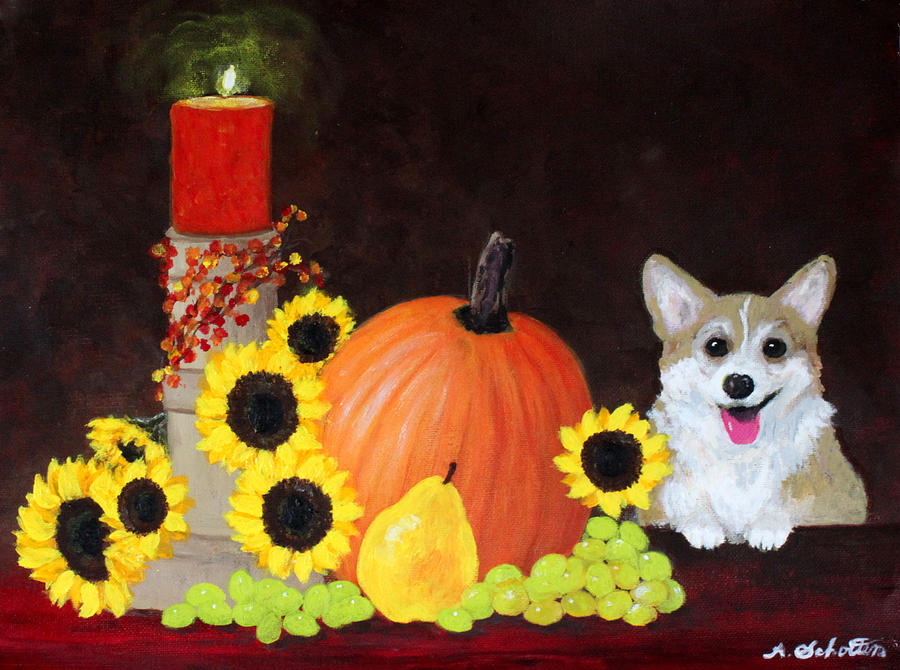 Thanksgiving Painting - Corgicopia by Amy Scholten
