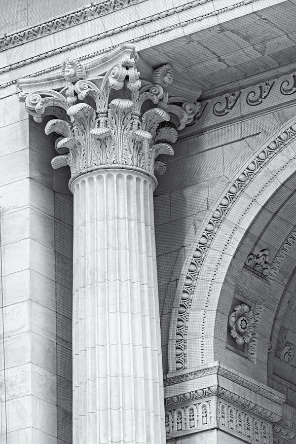 New York City Photograph - Corinthian Column Detail BW by Susan Candelario