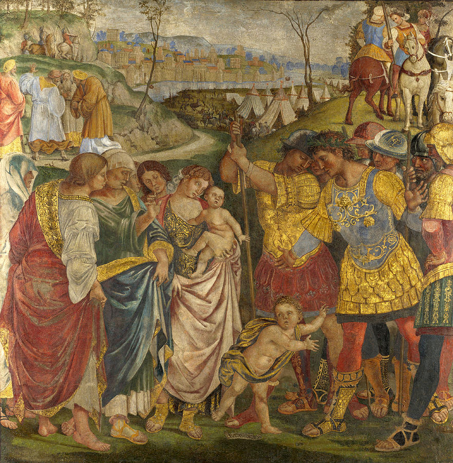 Coriolanus persuaded by his Family to spare Rome Painting by Luca Signorelli