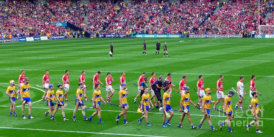 Sports Photograph - Cork and Clare hurling teams at Croke Park by Patrick Dinneen