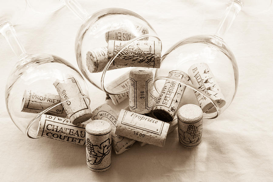 Corks and Glasses toned Photograph by Georgia Clare