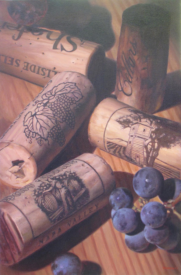 Wine Painting - Corks And Grapes by Takayuki Harada