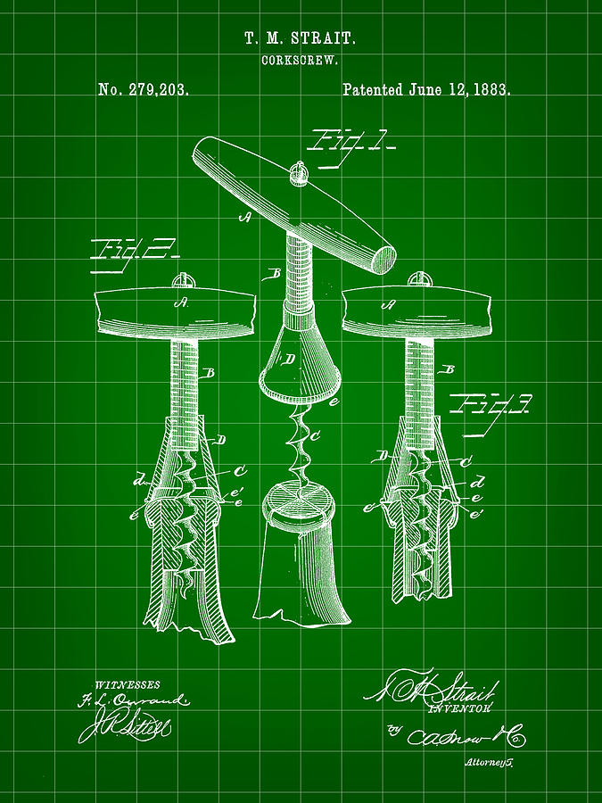 Corkscrew Patent 1883 - Green Photograph by Stephen Younts