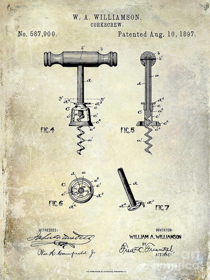 Corkscrew Patent 1897 Photograph by Jon Neidert