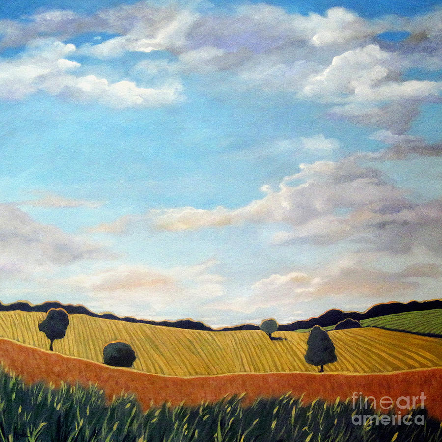 Landscape Painting - Corn and Wheat - landscape by Linda Apple
