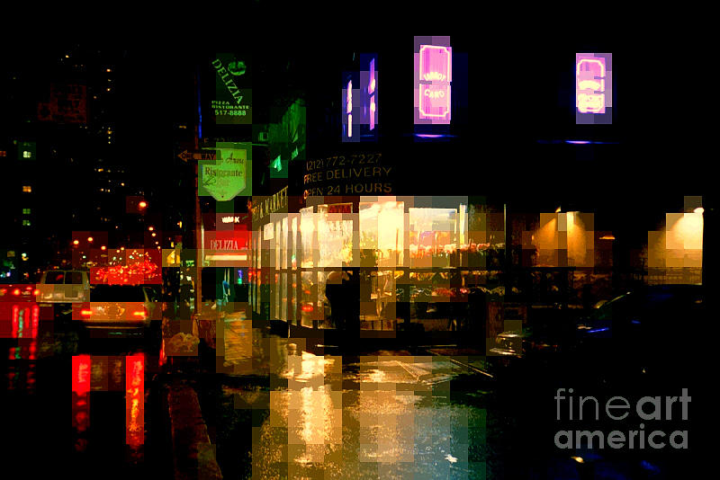 Corner in the Rain - The Lights of New York Photograph by Miriam Danar