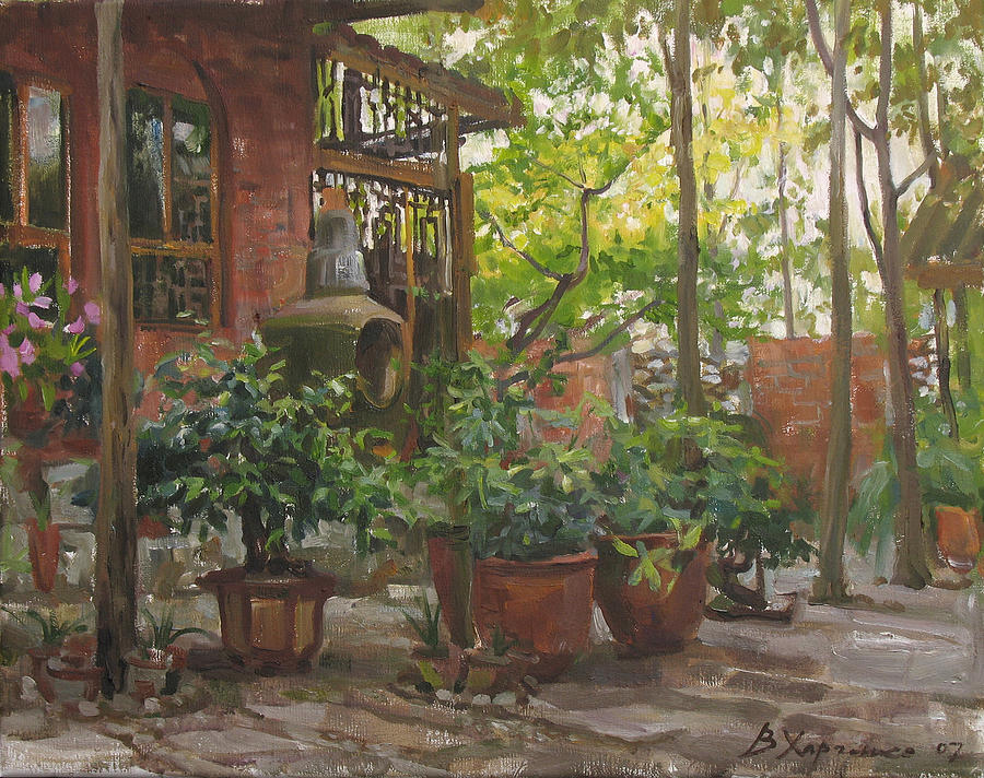 China Painting - Corner of a garden by Victoria Kharchenko