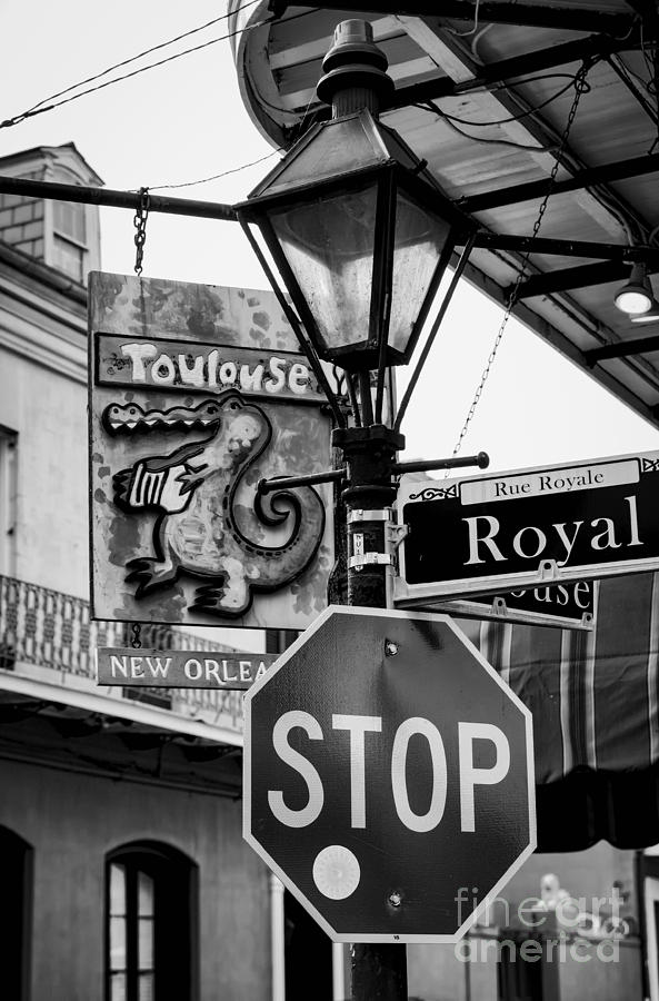 Corner of Toulouse and Royal in New Orleans BW Photograph by Kathleen K Parker