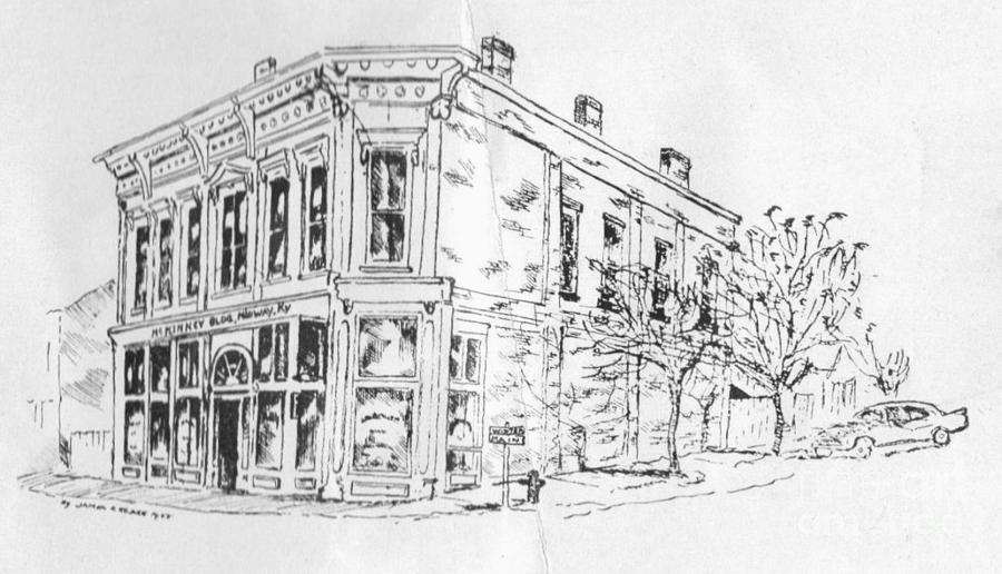 Corner of Water and Main Drawing by David Neace