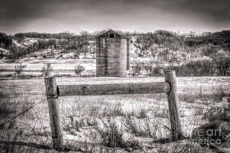 Winter Photograph - Corner Posts and Silo by M Dale