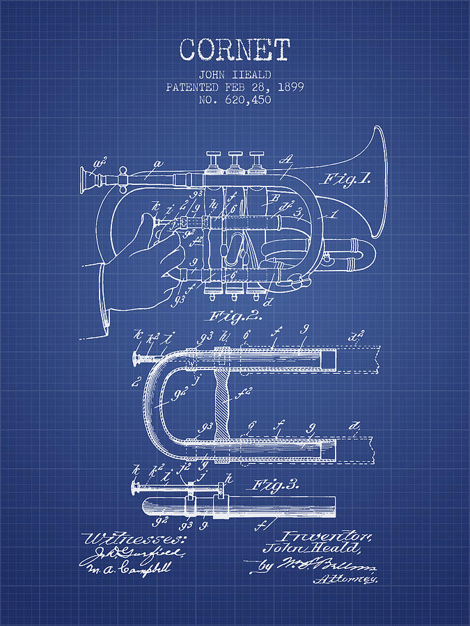 Cornet Patent From 1899 - Blueprint Digital Art