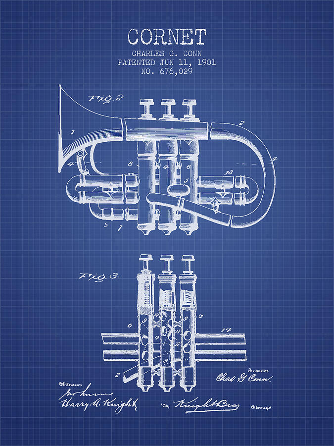 Cornet Patent From 1901 - Blueprint Digital Art