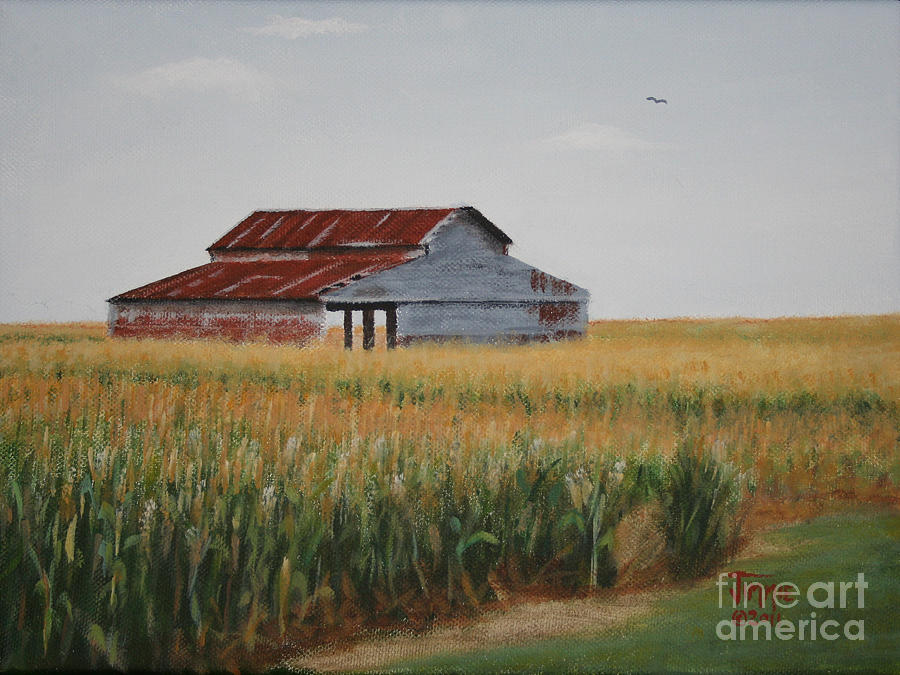 Landscape Painting - Cornfield Barn by Jimmie Bartlett