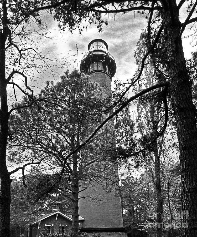 Black And White Photograph - Corolla Lighthouse Monochrome by Dawn Gari