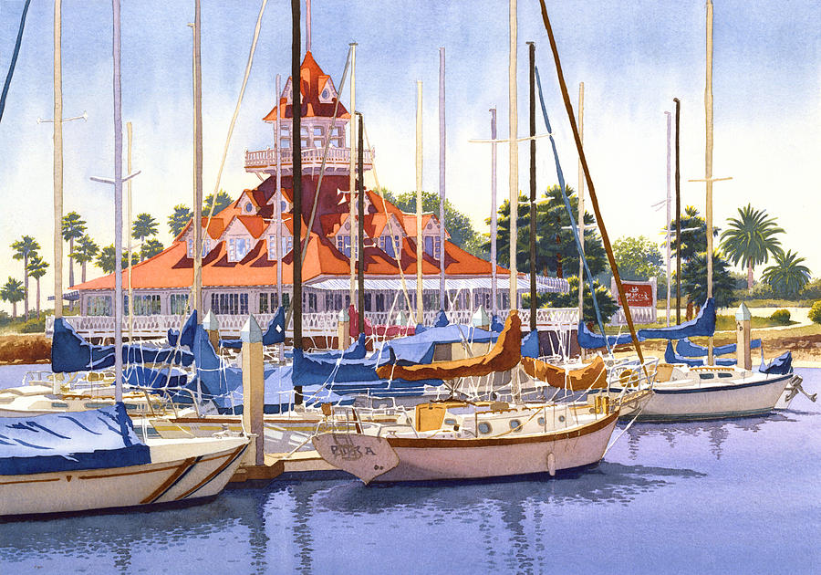 San Diego Painting - Coronado Boathouse by Mary Helmreich