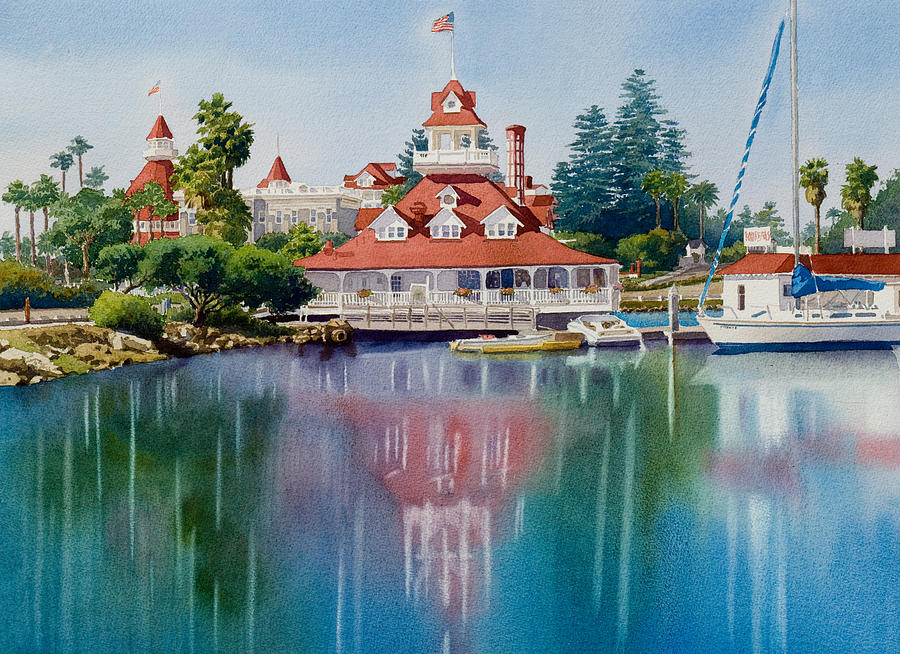 San Diego Painting - Coronado Boathouse Reflected by Mary Helmreich